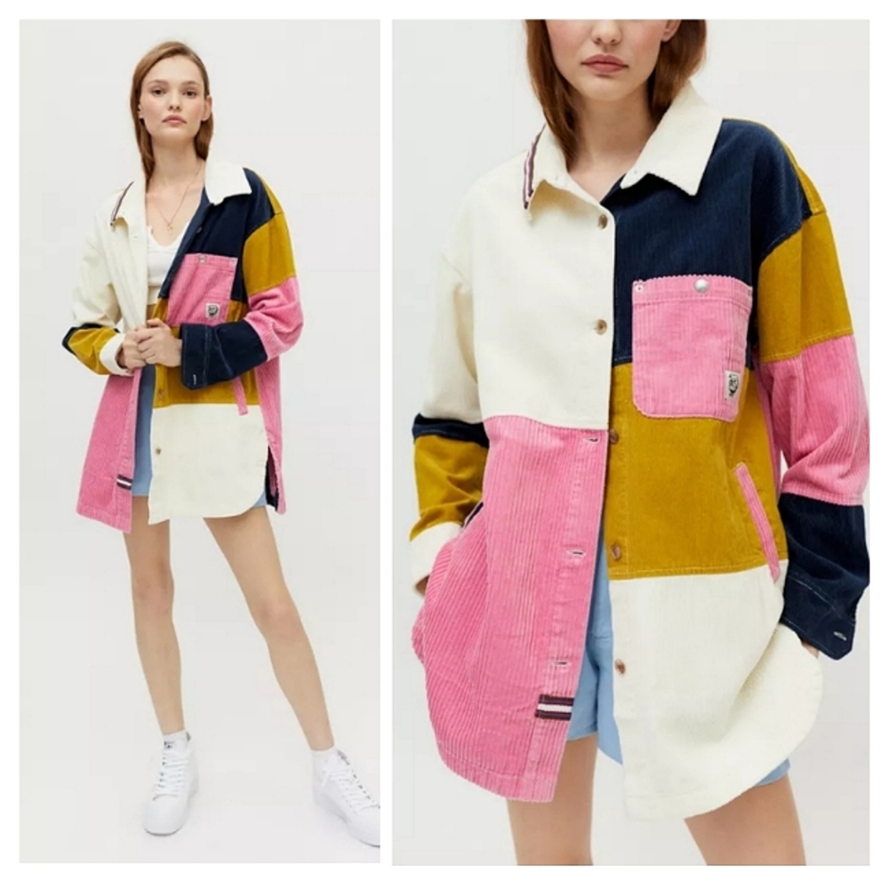 BDG Colorblock Corduroy Shacket in Pink, Mustard, Navy, Cream - Picture 1 of 16